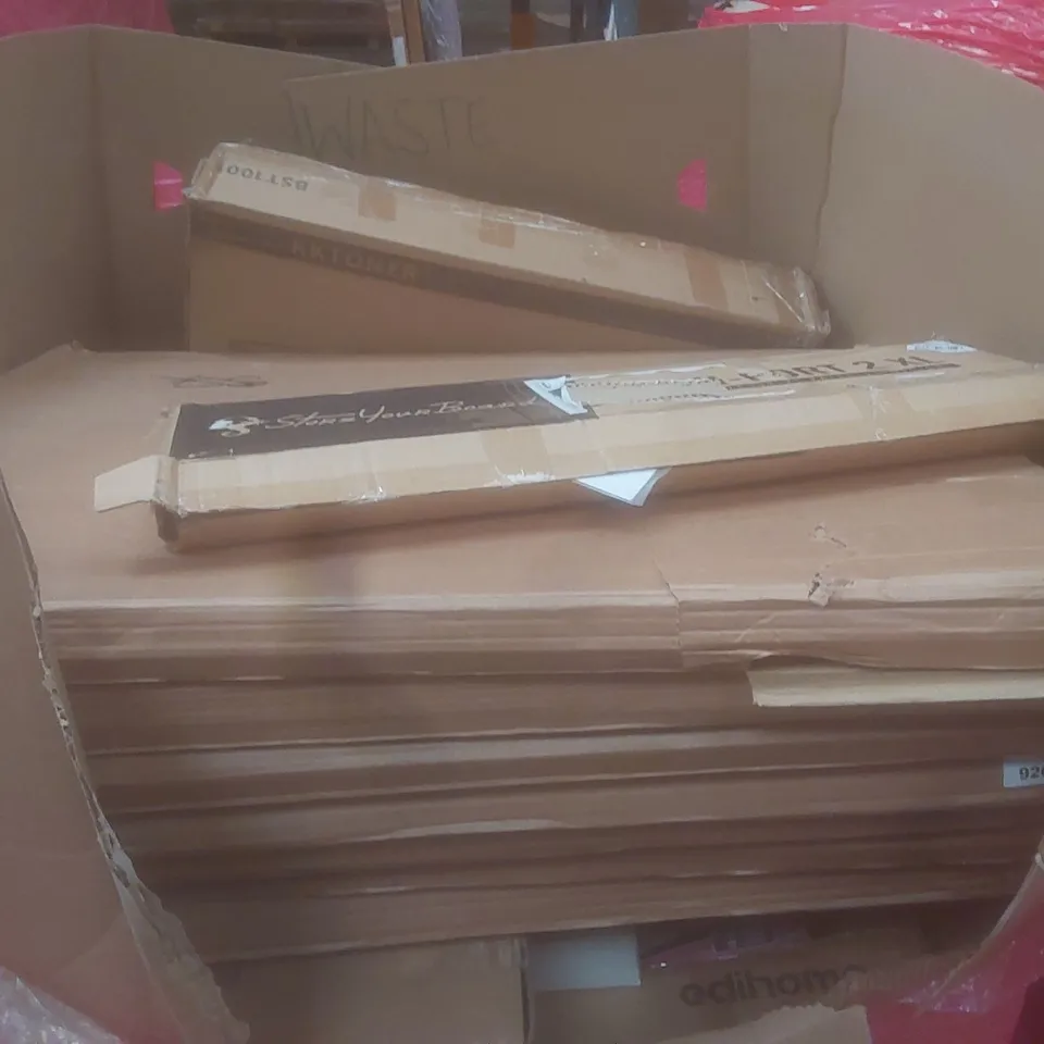 PALLET OF ASSORTED HOUSEHOLD GOODS AND PRODUCTS TO INCLUDE; BOXED OF CARDBOARD STORAGE BOXES, KIDS TOYS, BISTRO TABLE ETC