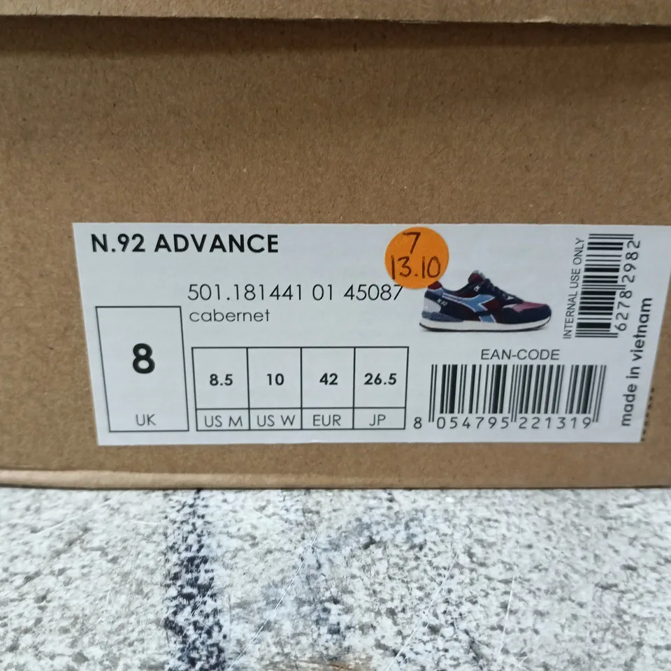 BOXED DIADORA N.92 ADVANCE CABERNET TRAINERS – UK 8