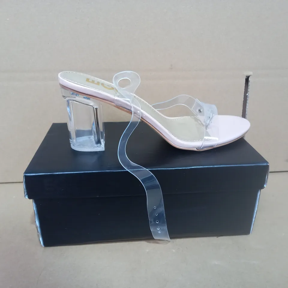 BOXED PAIR OF SIZE 5 EGO PINK OPEN-TOE HEELS 