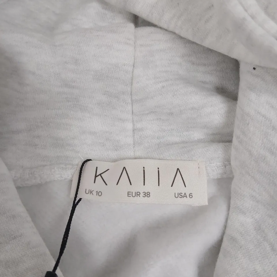 KAIA SLOGAN SIDE STRIPE OVERSIZED HOODIE – LIGHT GREY MARL, UK 10 (EU 38 / US 6)