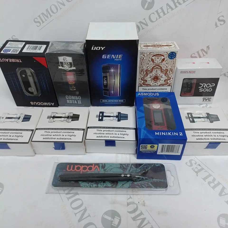 BOX OF APPROXIMATELY 10 ASSORTED E-CIGARETTE PRODUCTS & ACCESSORIES TO INCLUDE TVC, INNOKIN, IJOY ETC 