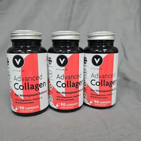LOT OF 3 VITAMINI ADVANCED COLLAGEN FOR MENOPAUSE BALANCE - 90 CAPSULE TUBS