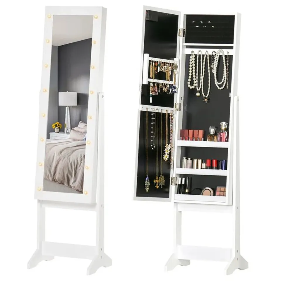 BOXED FREESTANDING LED MIRRORED JEWELLERY CABINET 