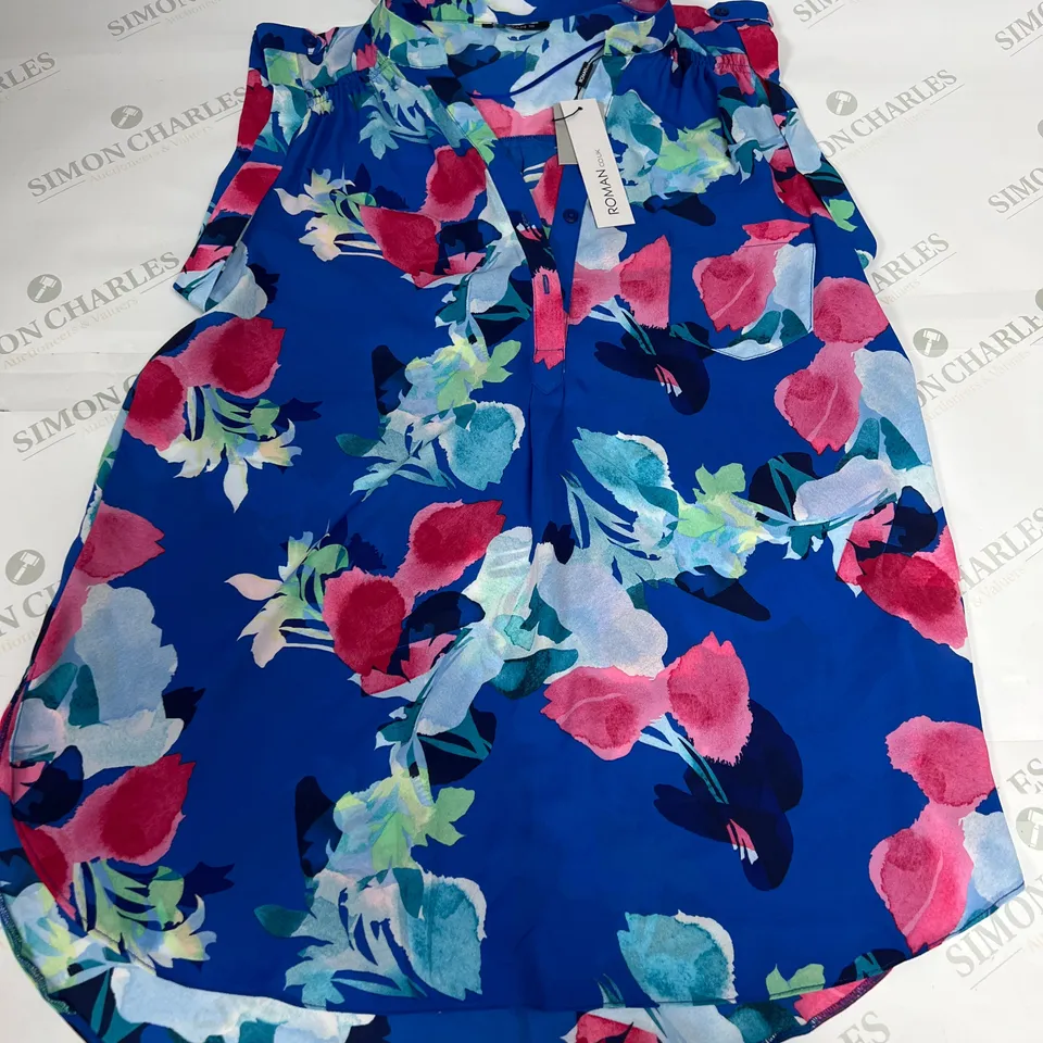 ROMAN SLEEVELESS FLORAL PRINT TUNIC IN ROYAL BLUE SIZE 18
