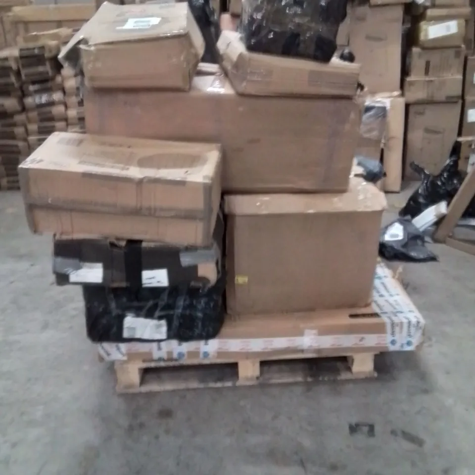 PALLET CONTAINING NEO PRODUCTS AND OTHER ASSORTED HOUSEHOLD GOODS TO INCLUDE;STEAM MOP,OFFICE CHAIR,320L STORAGE BOX