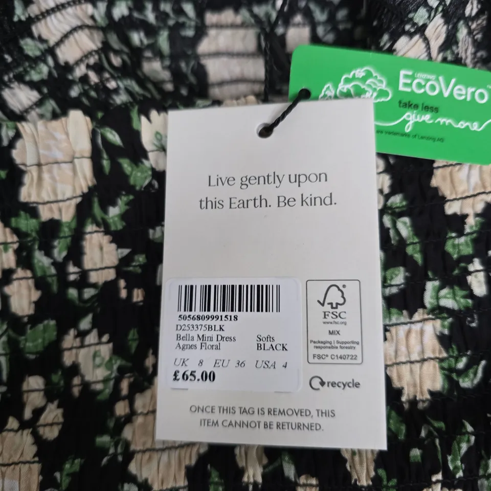 NOBODY'S CHILD BELLA MINI DRESS – AGNES FLORAL, BLACK, UK 8 (EU 36)