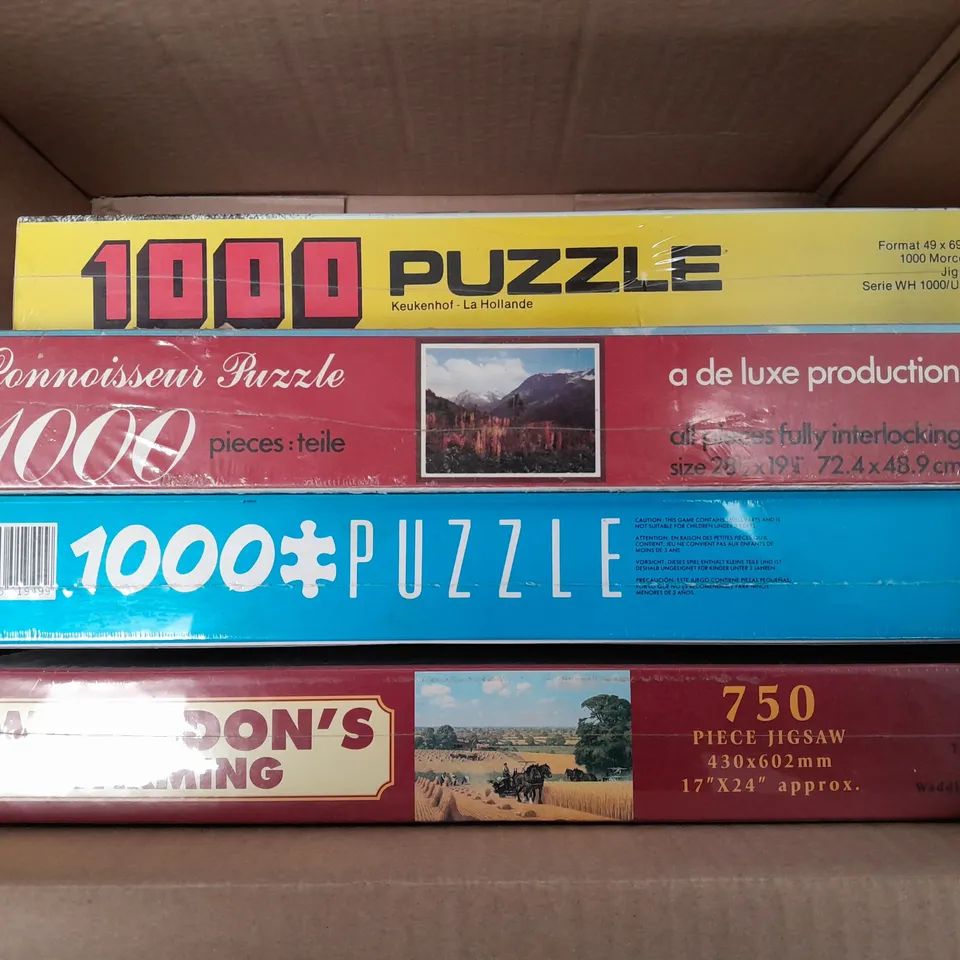 BOX OF 7 ASSORTED TOYS AND GAMES TO INCLUDE WILLIAM SHAKESPEARE PUZZLE, BATTLE OF TRAFALGAR PUZZLE, TRAVELLING ELEPHANTS PUZZLE, ETC