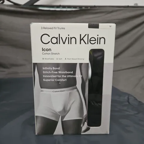 CALVIN KLEIN ICON COTTON STRETCH TRUNKS – 3 PACK, BOXED, MEN'S UNDERWEAR SIZE M BLACK