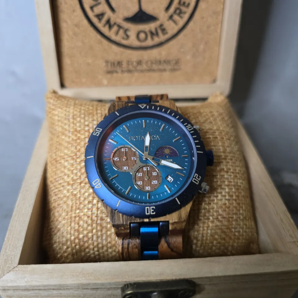 BOXED BATANICA PROMETHEUS ZEBRAWOOD WATCH 
