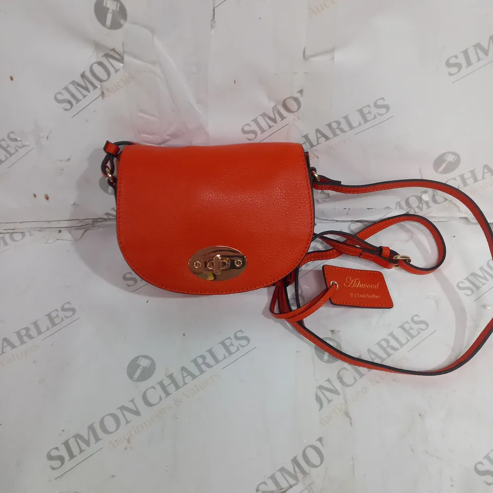 ASHWOOD REAL LEATHER CROSSBODY BAG IN MANDARIN WITH FLORAL INTERIOR