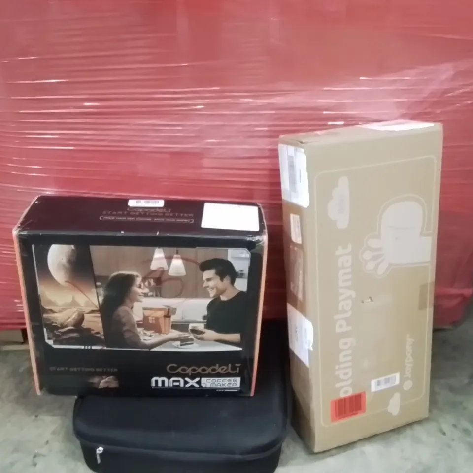 PALLET OF ASSORTED HOUSEHOLD GOODS AND PRODUCTS TO INCLUDE;ELECTRIC CAR CHARGER,PLAYMAT,COFFEE MACHINE 