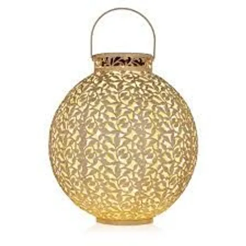 GARDEN STORIES OUTDOOR SOLAR LEAF PATTERN ROUND LANTERN 