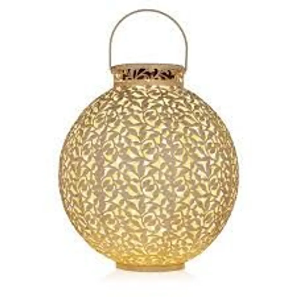 GARDEN STORIES OUTDOOR SOLAR LEAF PATTERN ROUND LANTERN 