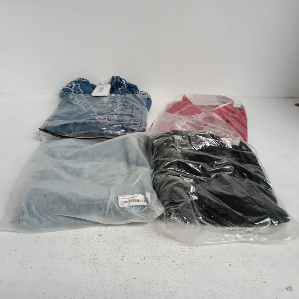 BOX OF APPROXIMATELY 25 ASSORTED CLOTHING ITEMS TO INCLUDE PREMIER SHIRT, F&F ACTIVE, ETHNIC SHIRT ETC