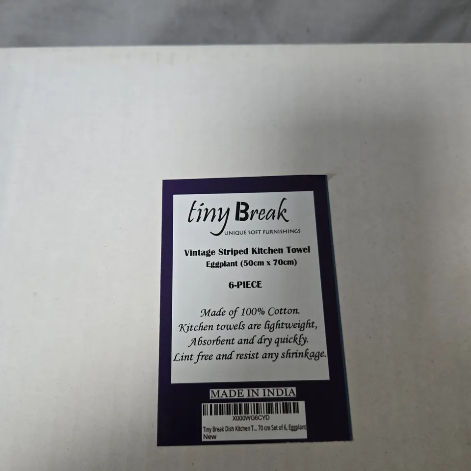 BOX OF 6 X TINY BREAK VINTAGE STRIPED KITCHEN TOWELS – 6-PIECE SET 