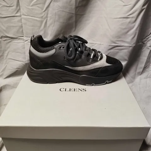 BOXED PAIR OF CLEENS TRAINERS – BLACK & GREY- SIZE 10.5