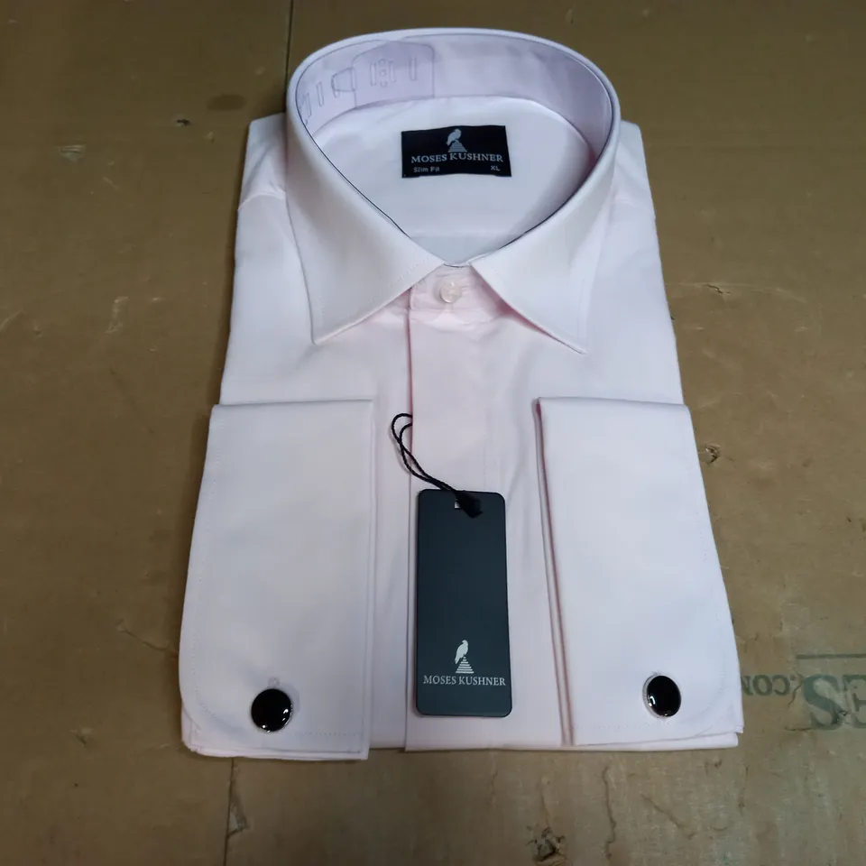 MOSES KUSHNER LOT OF 6 LONG SLEEVE SLIM FIT BUTTONED LIGHT PINK SHIRTS IN VARIOUS SIZES- 5 XL, 1 XXL