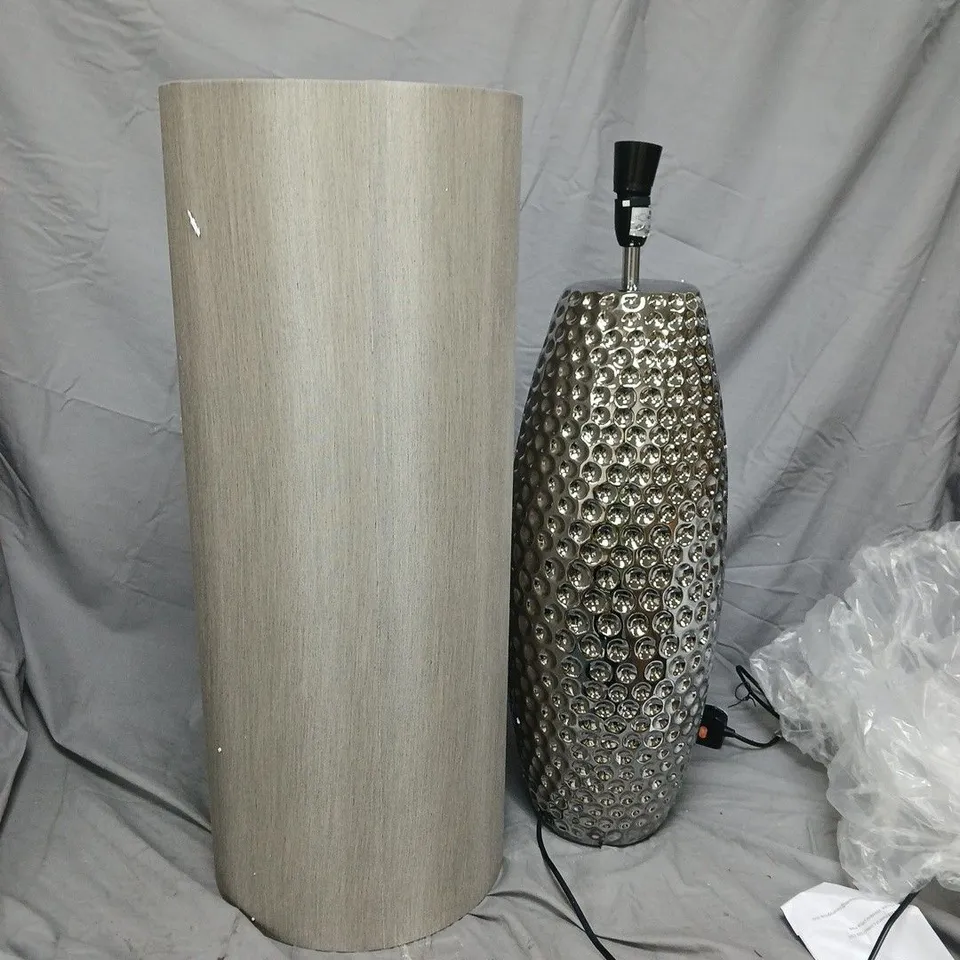 FLOOR LAMP WITH FABRIC SHADE AND TEXTURED CHROME LAMP BASE RRP £100
