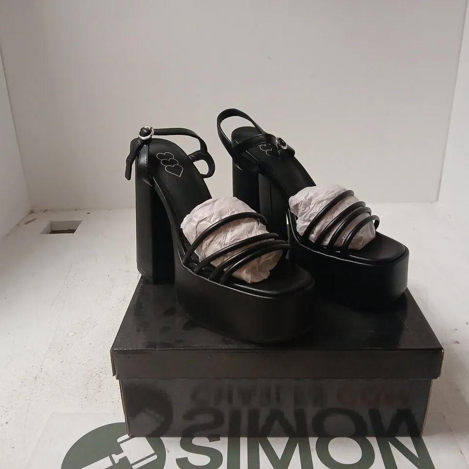 WOMEN'S BLACK PLATFORM SANDALS – STRAPPY ANKLE STRAP UK 6