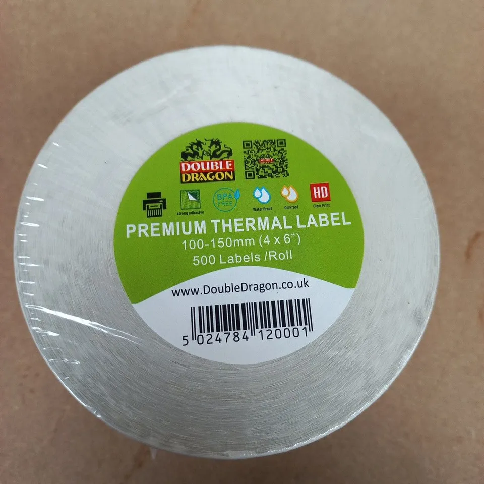 Double Dragon Premium Thermal Label Rolls, 100–150mm (4x6"), 500 labels/roll, pack of 4