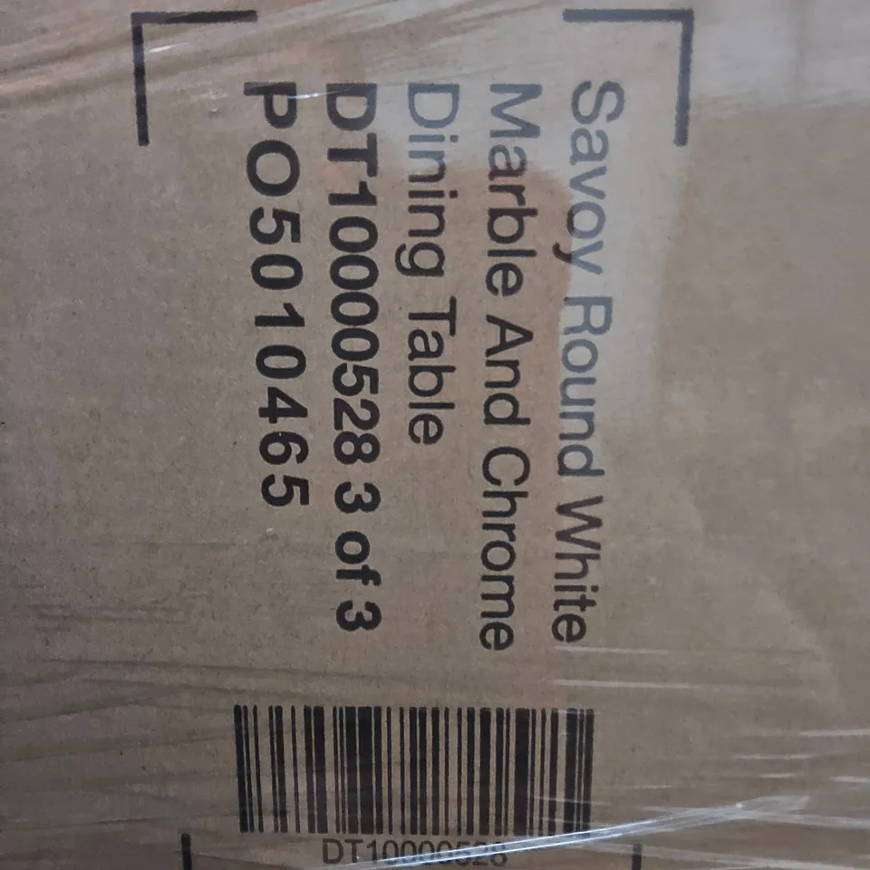 PALLET OF APPROXIMATELY 31 SAVOY ROUND WHITE MARBLE & CHROME DINING TABLE BASES ( BOX 3 OF 3 ONLY)