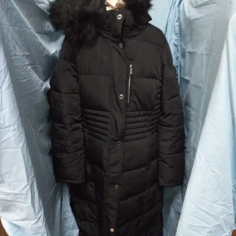 DKNY BLACK FUR-HOODED PUFFER COAT – WOMEN'S, (US L)
