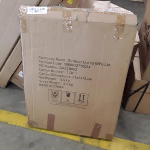 BOXED METAL OUTDOOR TABLE WITH GLASS TOP - TABLE ONLY, NO CHAIRS (1 BOX)