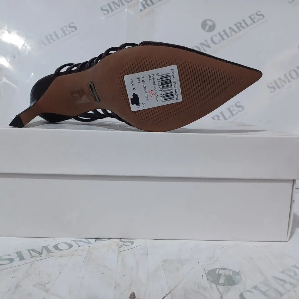 BOXED PAIR OF REISS DAPHNE SLINGBACK HEELS IN POMEGRANATE EU SIZE 38
