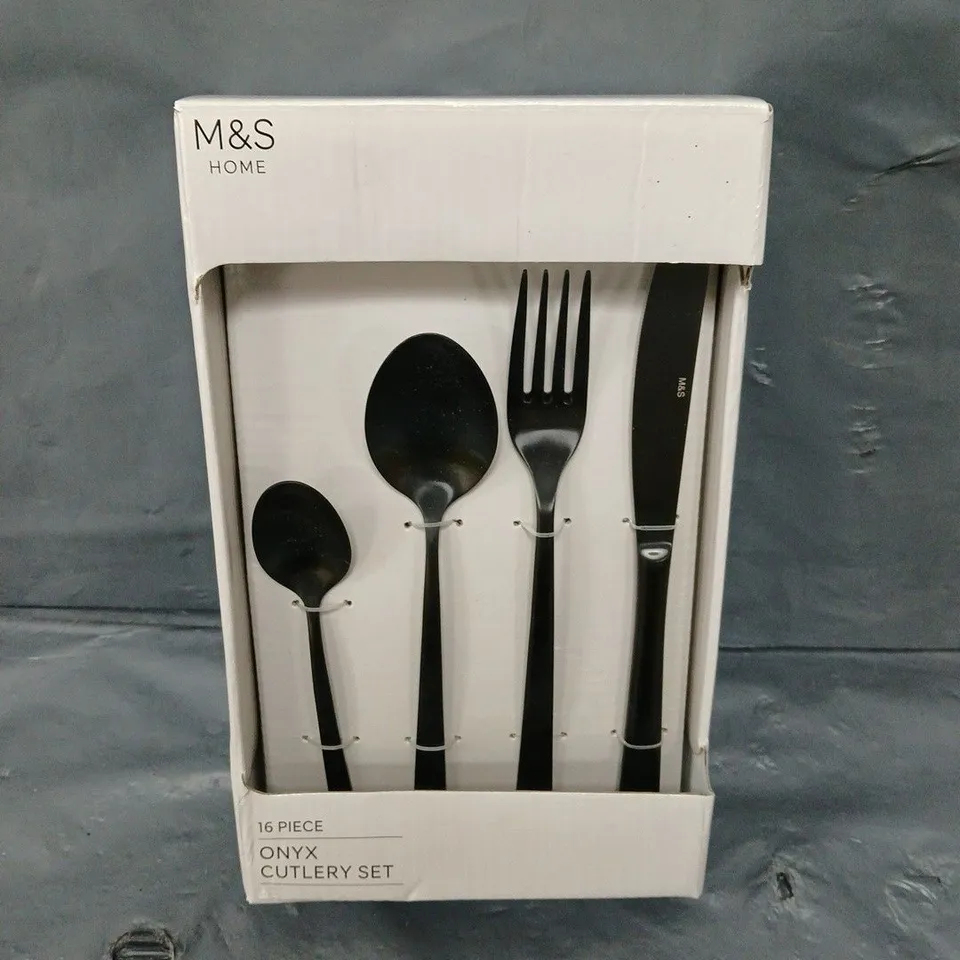 BOXED M&S HOME 16 PIECE ONYX CUTLERY SET 