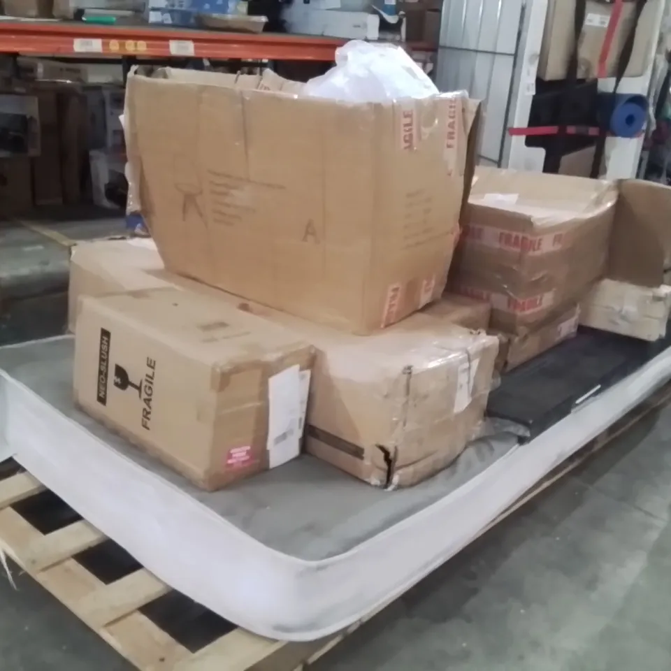PALLET OF ASSORTED HOUSEHOLD GOODS AND PRODUCTS TO INCLUDE;SLUSHIE MACHINE,DINING CHAIRS,VANITY TABLE,MATTRESS 