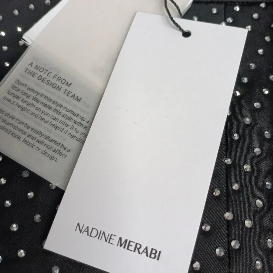 NADINE MERABI TROUSERS – BLACK POLKA DOT EMBELLISHED, UK 8