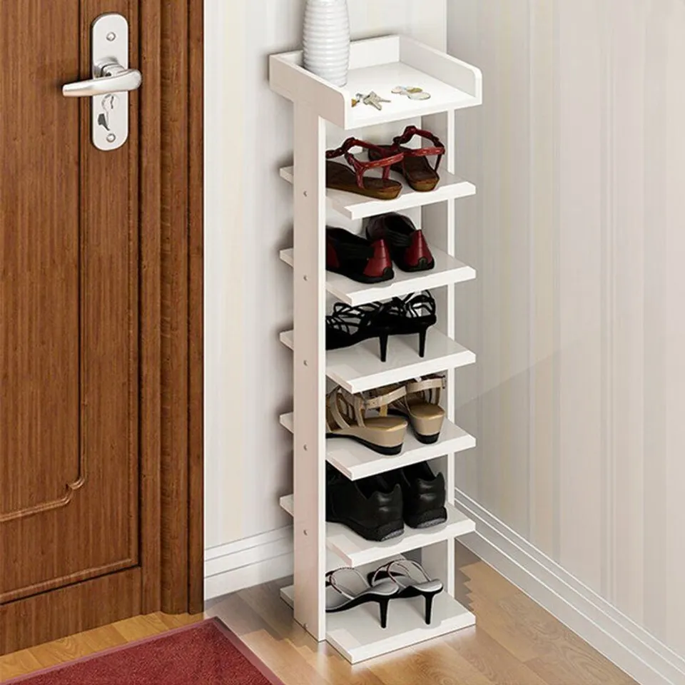 BOXED 7 PAIR SHOE RACK - WHITE FINISH 