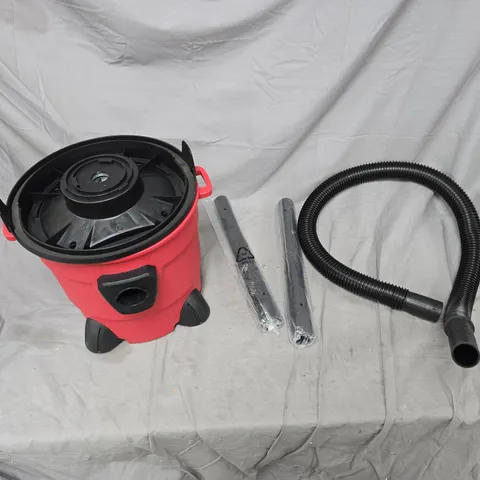 RED PORTABLE VACUUM CLEANER WITH HOSE AND ATTACHMENTS