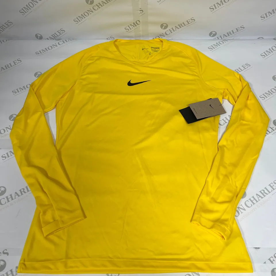 NIKE DRI-FIT LONG SLEEVED SLIM FIT TOP IN YELLOW SIZE M