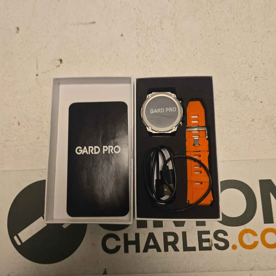 GARD PRO SMARTWATCH WITH ORANGE STRAP – BOXED, WITH MANUAL & USB CHARGER