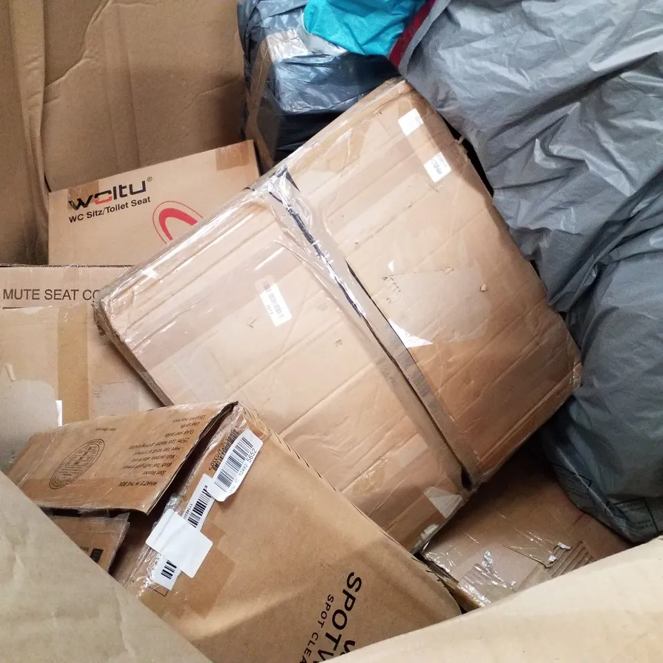 PALLET OF ASSORTED PRODUCTS INCLUDING OFFICE CHAIR, TOILET SEAT, DESKTOP TV STAND, A3 LIGHT PAD