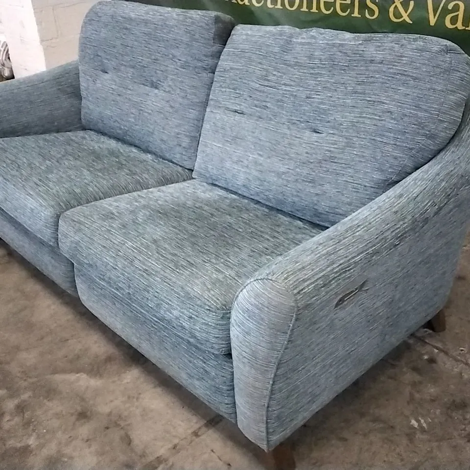 QUALITY BRITISH DESIGNED & MANUFACTURED G PLAN HATTON FORMAL BACK 3 SEATER POWER RECLINER SOFA WAFFLE MARINE FABRIC