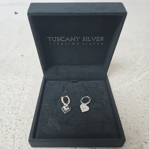 TUSCANY SILVER STERLING SILVER HEART CHARM EARRINGS