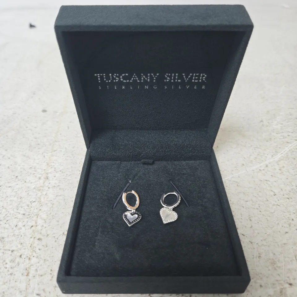 TUSCANY SILVER STERLING SILVER HEART CHARM EARRINGS