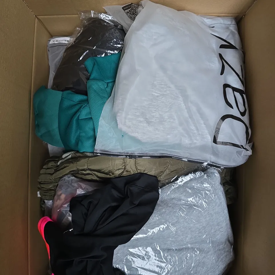 APPROXIMATELY 25 ASSORTED CLOTHING PRODUCTS IN VARIOUS STYLES & SIZES TO INCLUDE JACKETS, T-SHIRTS, DRESSES ETC