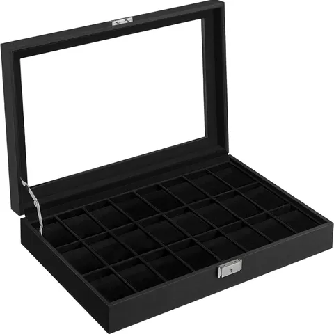 BOXED SONGMICS LOCKABLE WATCH STORAGE BOX WITH 24 SLOTS GLASS LID