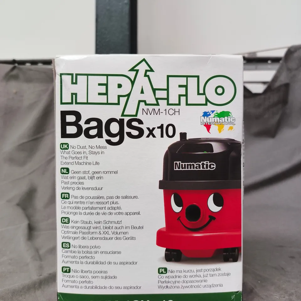 NUMATIC HEPA-FLO VACUUM CLEANER BAGS X10 FOR NVM-1CH