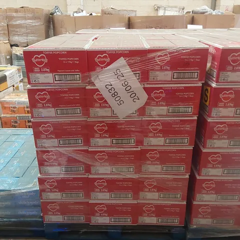 PALLET TO CONTAIN APPROX 54 BOXES OF BUTTERKIST TOFFEE POPCORN - 14 X 170g BAGS PER BOX // BEST BEFORE: 04/2025