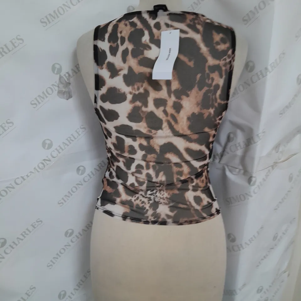 URBAN OUTFITTERS SQUARE NECK SLEEVELESS MESH TOP IN LEOPARD SIZE S