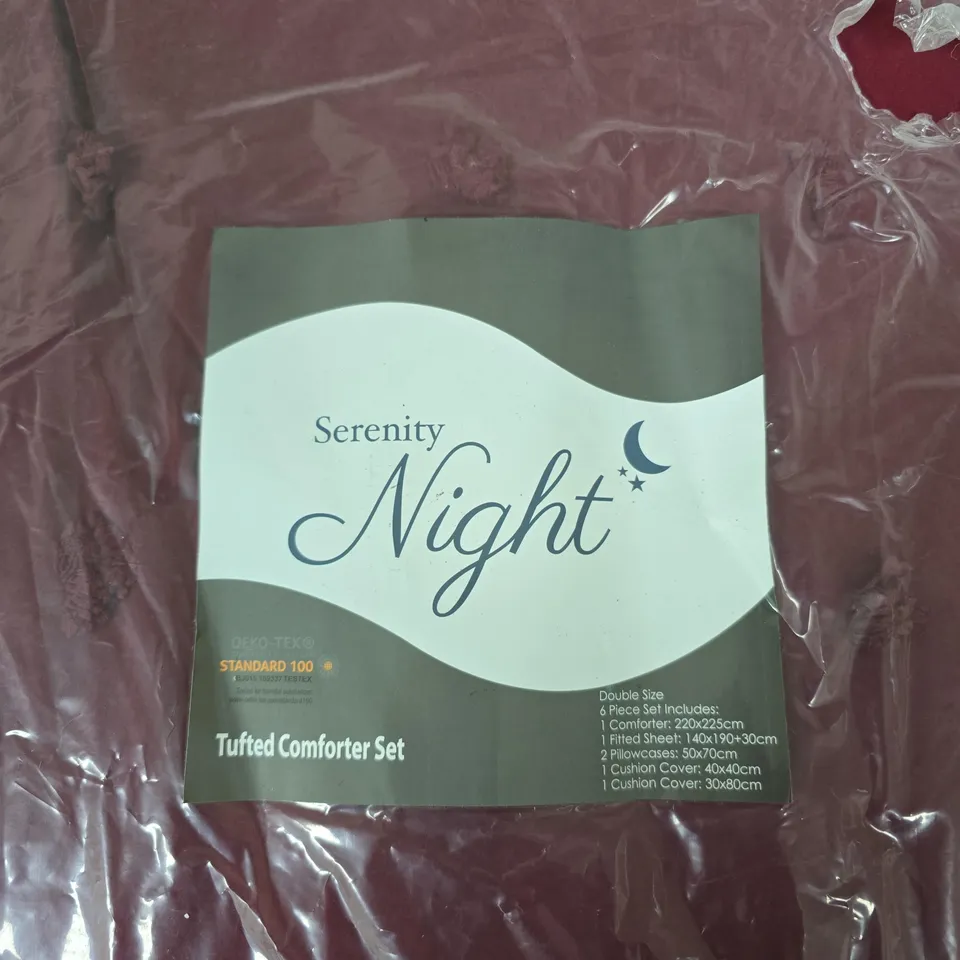 SERENITY NIGHT TUFTED COMFORTER SET – BURGUNDY, DOUBLE SIZE, 6-PIECE