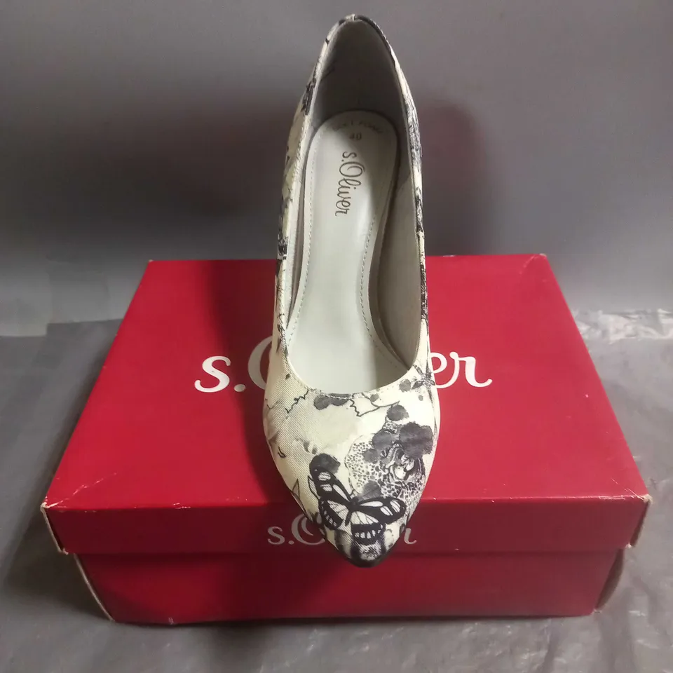 S.OLIVER LADIES HIGH HEELED COURT SHOES BLACK FLOWER DESIGN SIZE EU 40