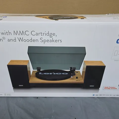 LENCO TURNTABLE, BLUETOOTH AND WOODEN SPEAKERS – BOXED (LS-300WD V2)