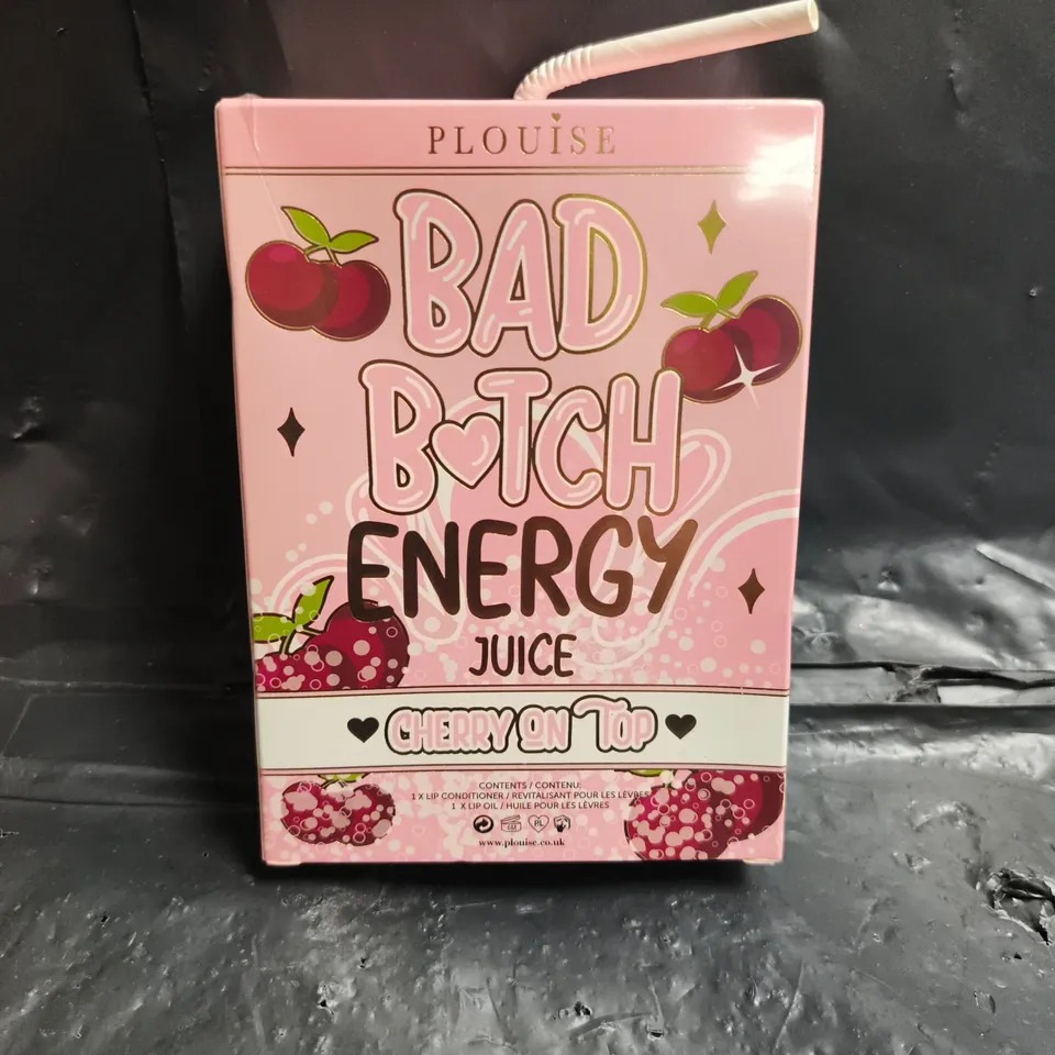 PLOUISE BAD BITCH ENERGY LIP CONDITIONER – CHERRY ON TOP (LIP BALM) IN PINK BOX