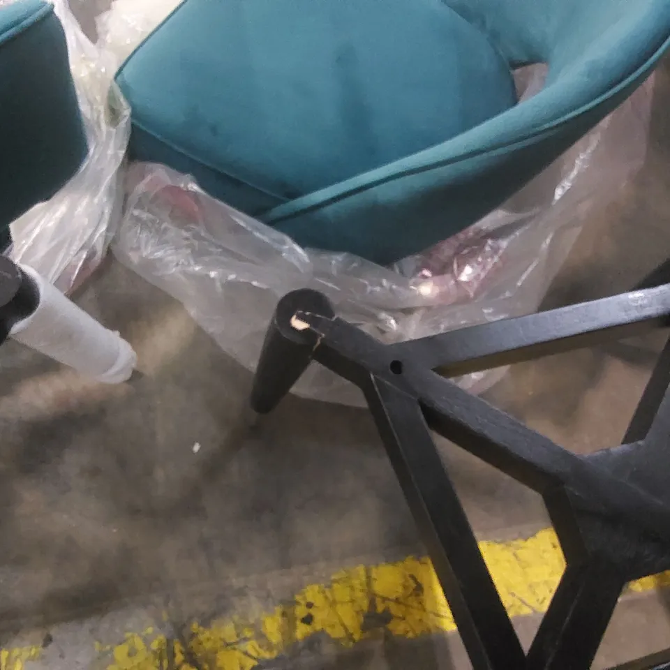 PAIR OF DANETTI CLOVER DARK TEAL VELVET DINING CHAIR - MISSING FITTINGS 