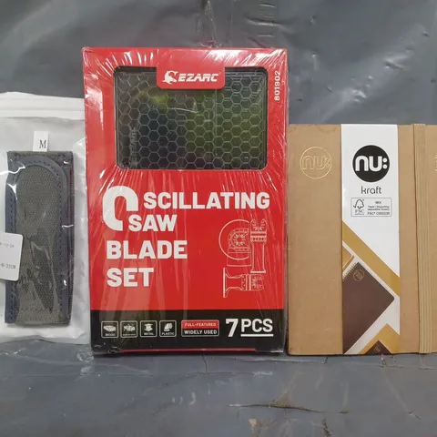APPROXIMATELY 20 ASSORTED HOUSEHOLD ITEMS TO INCLUDE OSCILLATING SAW BLADE SET, NOTEBOOK, ETC